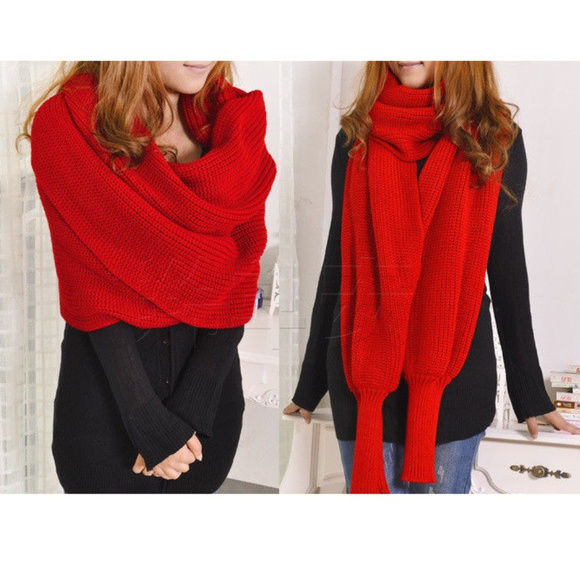 Sweaters - Unisex Warm Knit Scarf Sweater Shawl w/ Sleeves